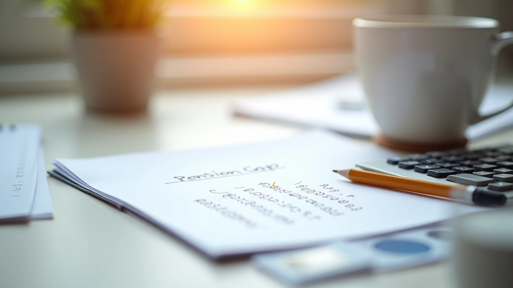 Taschenrechner und Notizblock mit Berechnungen zur Rentenlücke, handgeschriebene Zahlen und Formeln